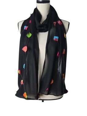 Y2K Dilemma Dhun Shroff Black Semi Sheer Geometric 3D Art to Wear Scarf